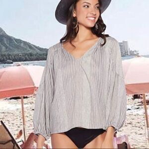 Avec Les Filles Joyce Azria Striped Blouse Sz M